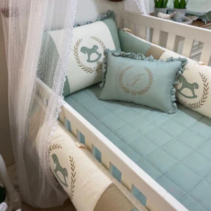 Teal Horse baby Cot Set