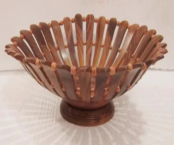 Handmade carved wooden fruit basket