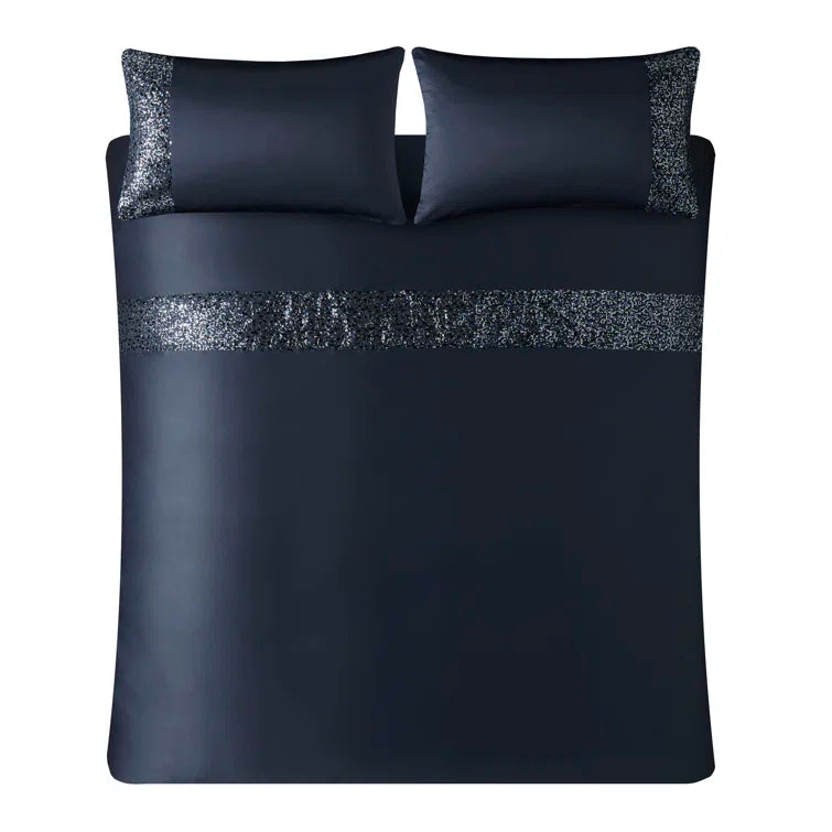 Solid Color Duvet Cover (Blue with black sequence)