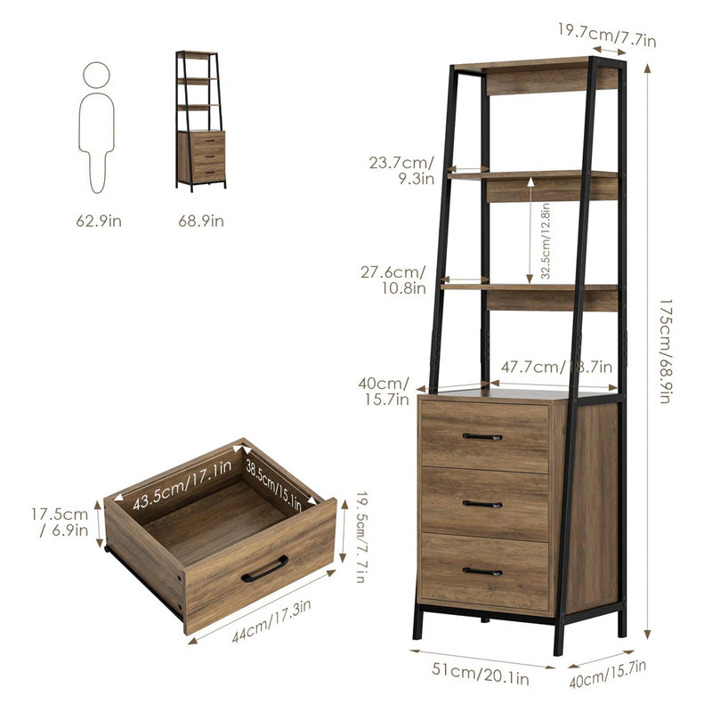 Tall Office Storage Bookshelf, Wood Storage Bookshelves with Metal Frame
