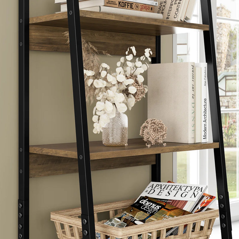 Tall Office Storage Bookshelf, Wood Storage Bookshelves with Metal Frame