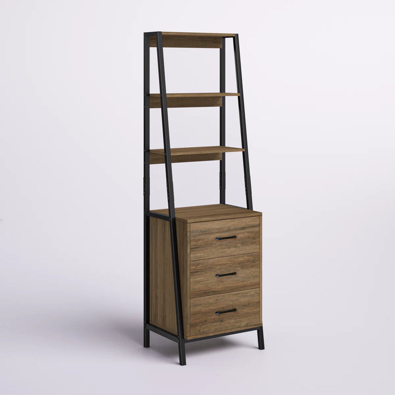 Tall Office Storage Bookshelf, Wood Storage Bookshelves with Metal Frame