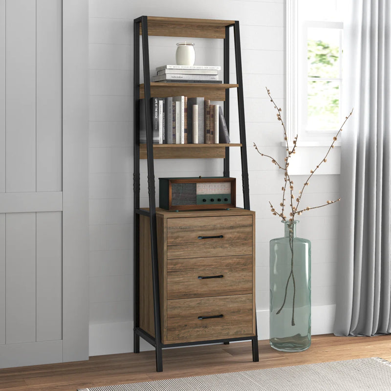 Tall Office Storage Bookshelf, Wood Storage Bookshelves with Metal Frame