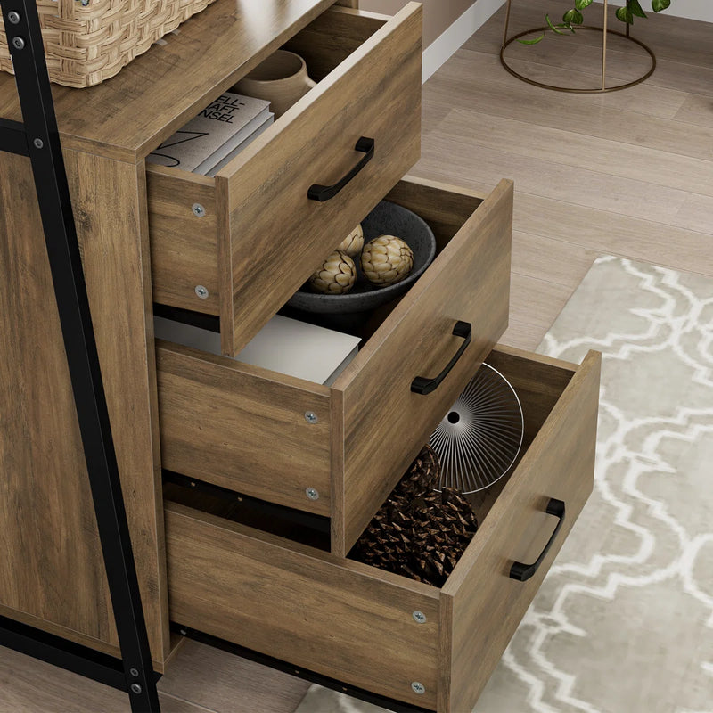 Tall Office Storage Bookshelf, Wood Storage Bookshelves with Metal Frame