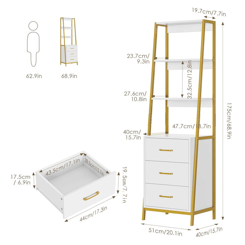 Tall Office Storage Bookshelf, Wood Storage Bookshelves with Metal Frame