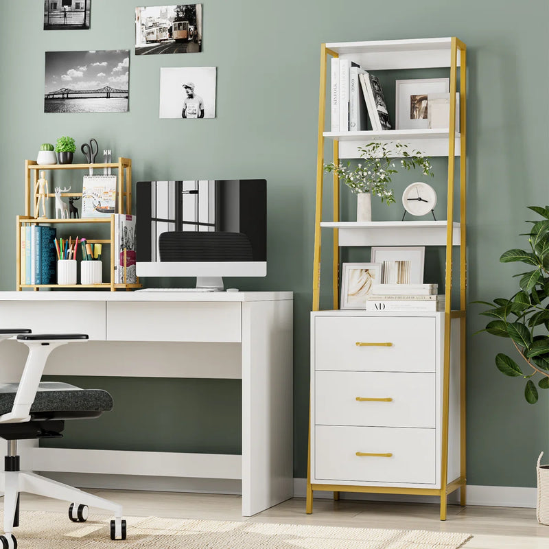 Tall Office Storage Bookshelf, Wood Storage Bookshelves with Metal Frame