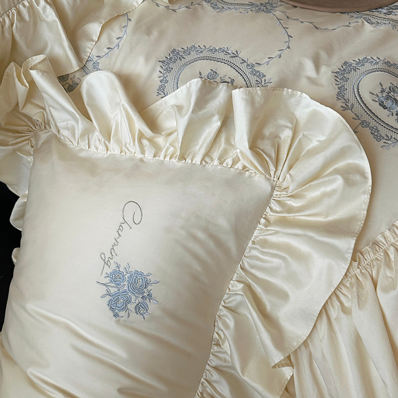 French Vintage Embroidery Duvet Set | Elegant Ruffle Bedding