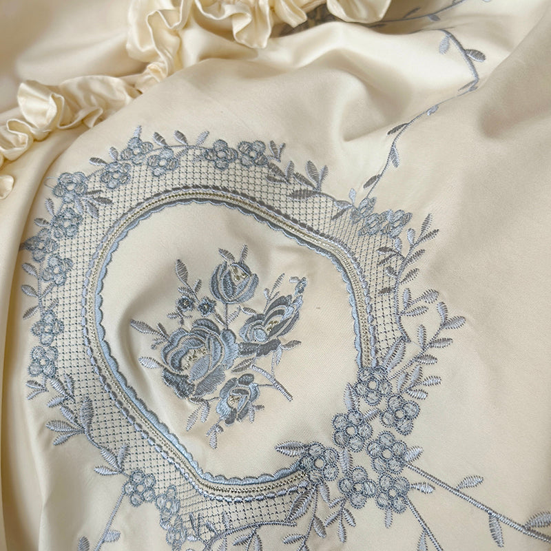 French Vintage Embroidery Duvet Set | Elegant Ruffle Bedding