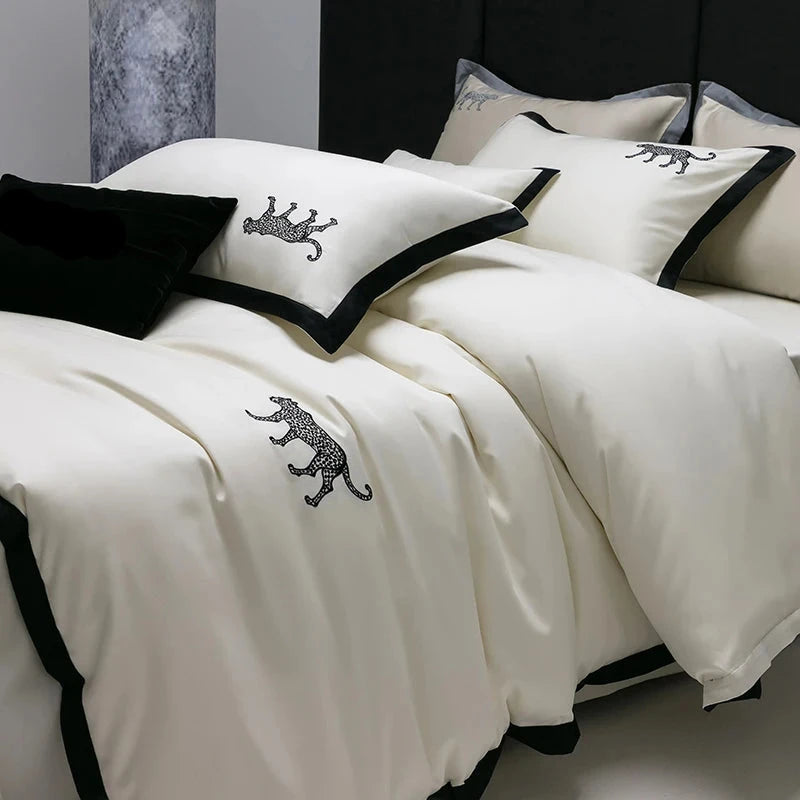 Luxury Leopard Embroidery Duvet Set