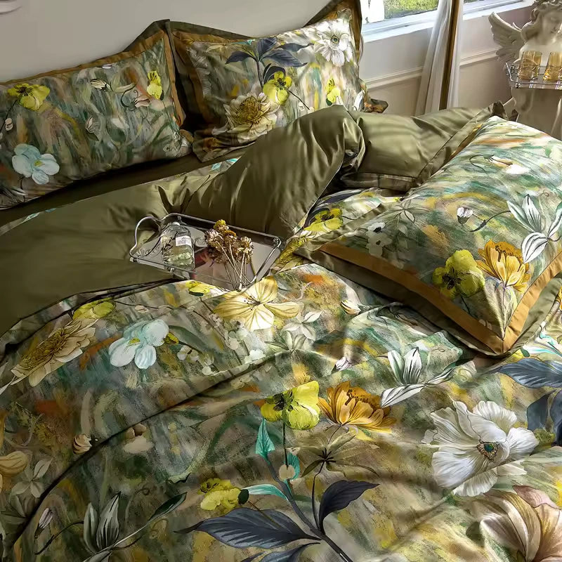 Green Cedar Printed Bedding Duvet Set-Luxury Comfort & Style