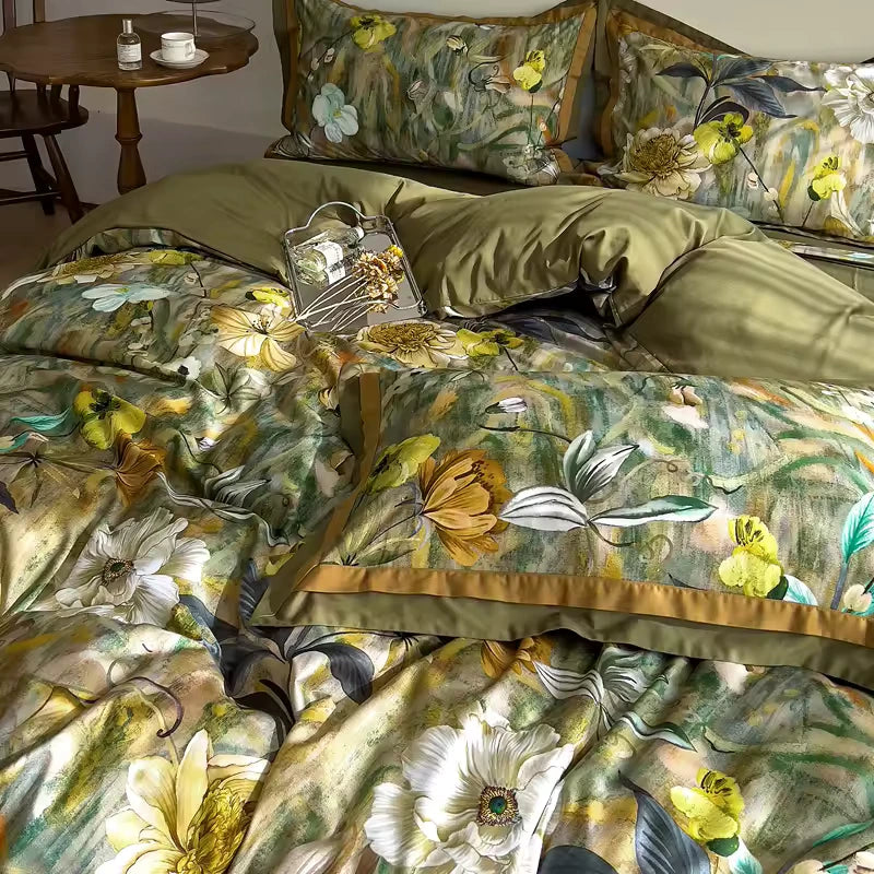 Green Cedar Printed Bedding Duvet Set-Luxury Comfort & Style