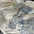 Enchanted Blue Floral Butterfly  Embroidery Duvet Set | Classic Embroidery Elegance
