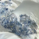 Enchanted Blue Floral Butterfly  Embroidery Duvet Set | Classic Embroidery Elegance