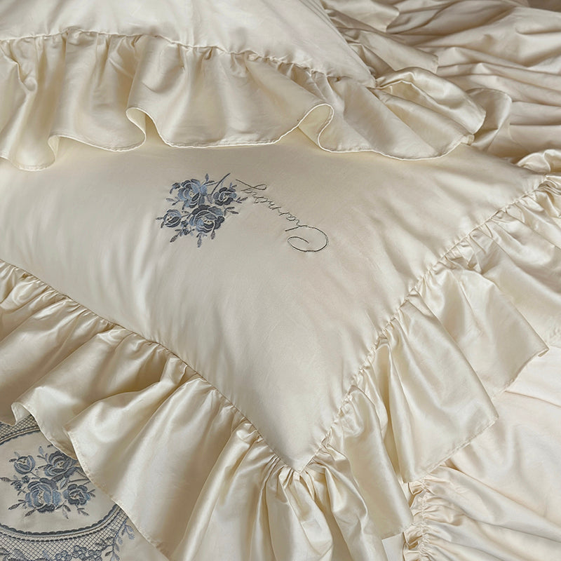 French Vintage Embroidery Duvet Set | Elegant Ruffle Bedding