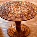 Wooden Round Coffee table Hand Carving - myhomestore.com.pk