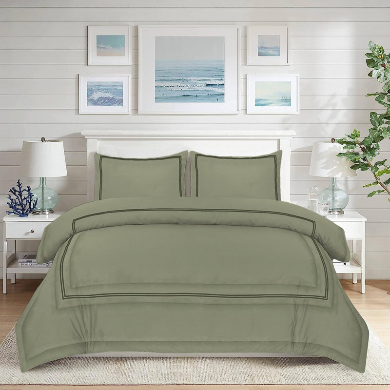 Baratta Comforter Set (Light Olive with Dark green Bratta Stitch)