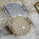 Islamic Pattern Wooden Sweets Tray With Acrylic Top - Gold/Silver - myhomestore.com.pk