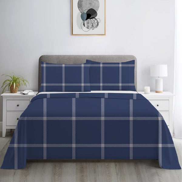 Blue Printed Bedsheet (3 pcs)