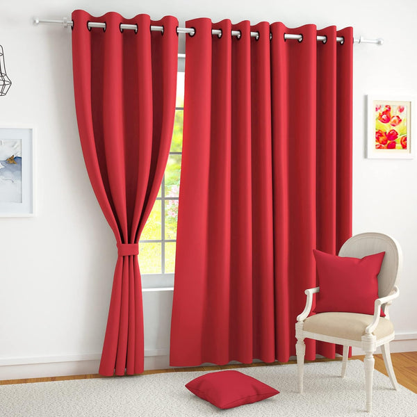 Plain Dyed Eyelet Curtains with linning  (Red)