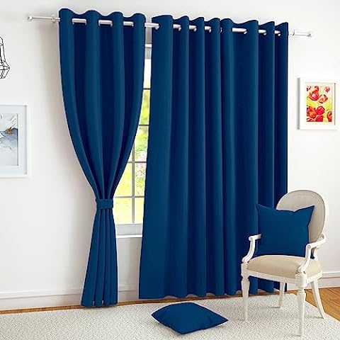 Plain Dyed Eyelet Curtains with linning (Blue)