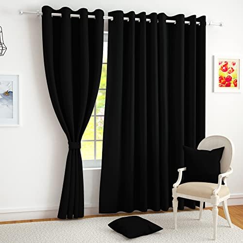 Plain Dyed Eyelet Curtains with linning ( Black)