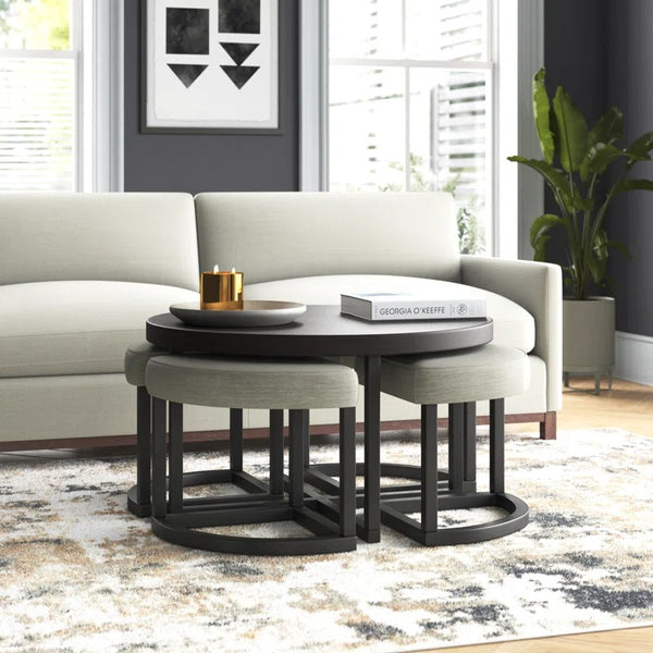 Coffee Table w/Stools, Upholstered Seating, for Living Room/Kids Room