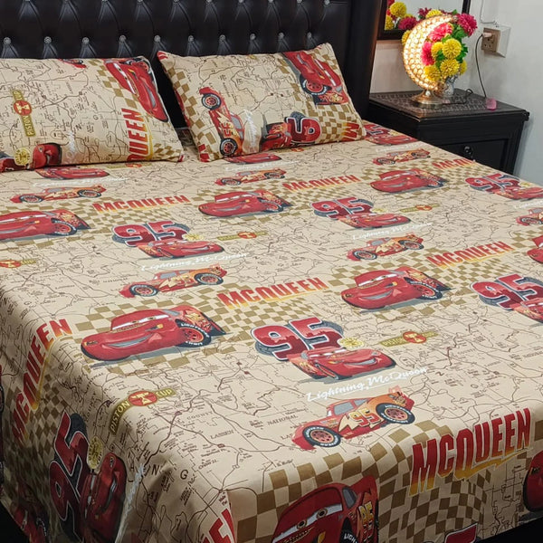 Car Design Printed Bedsheet (3 pcs)