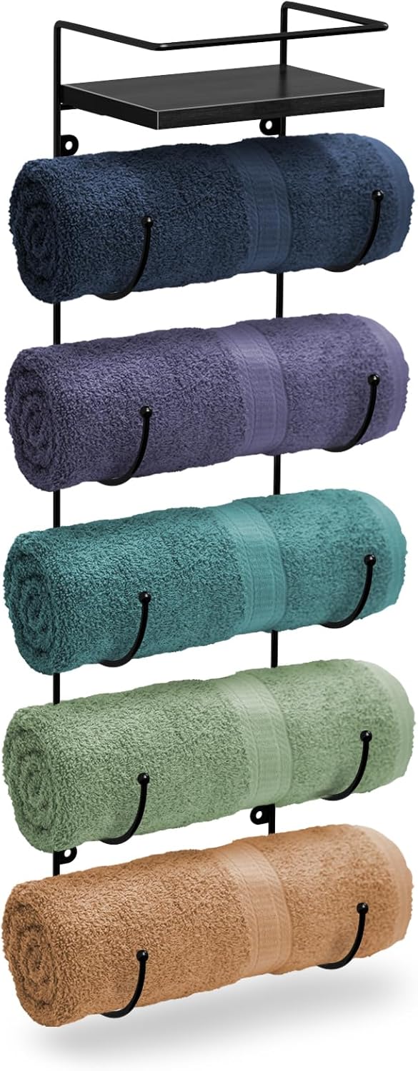 Sorbus Wall Mounted Towel Rack – Space-Saving Metal Towel Holder for Rolled Bath Towels