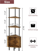 Corner shelf with dimensions and features on a white background