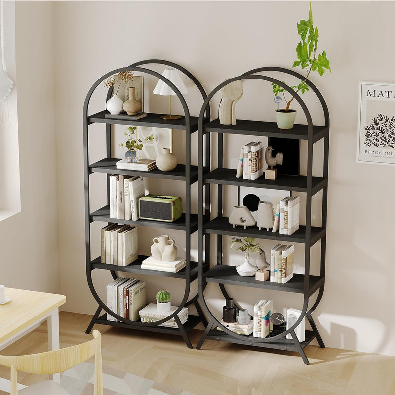Freestanding Bookcase with Metal Frame In Black