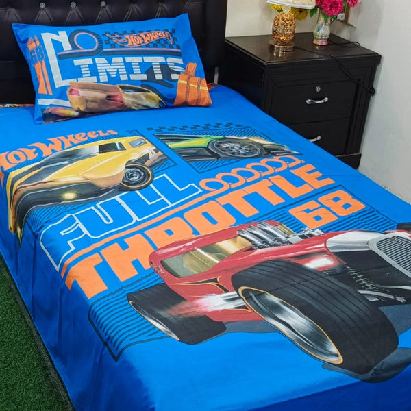 Hot Wheels Racing Cars Blue Bed-sheet for Kids