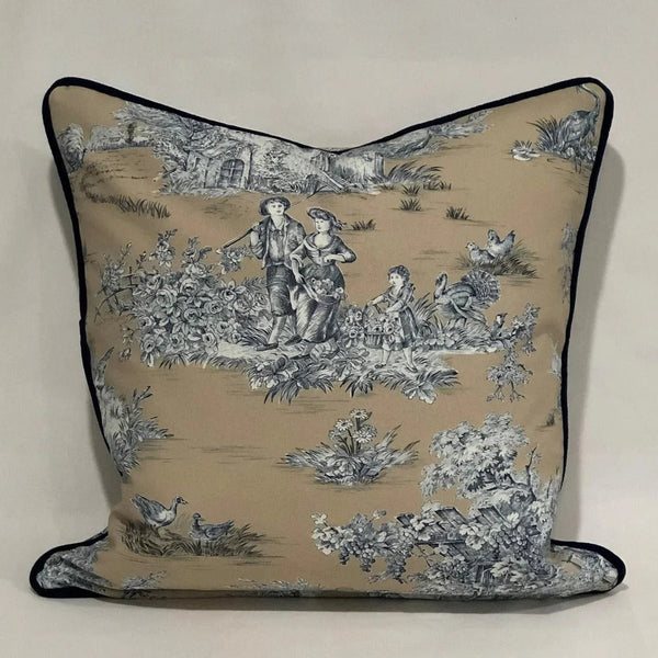 Designer Tan & Blue Cushion Cover
