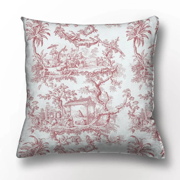 Red and White Classic Toile Decorative Cushion
