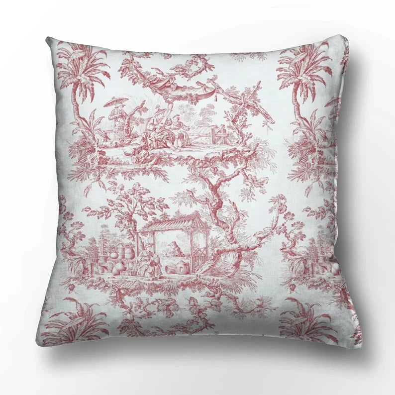 Red and White Classic Toile Decorative Cushion