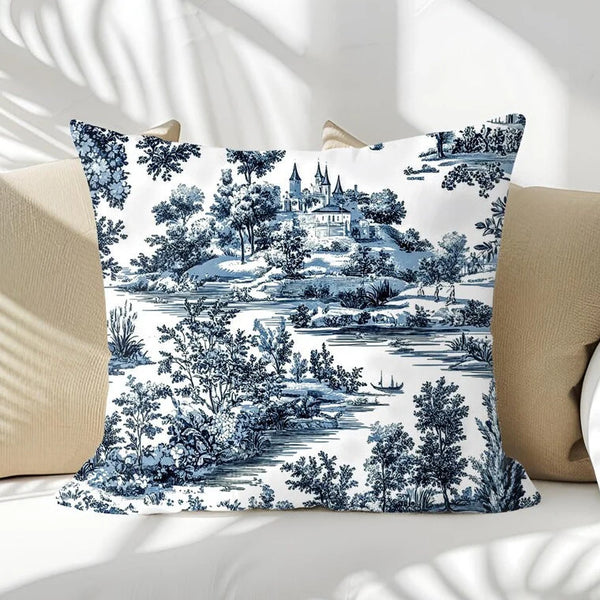 Charming Blue Toile Cushion Cover