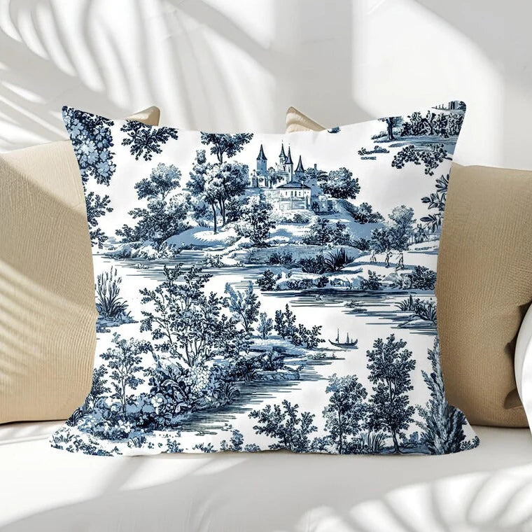 Charming Blue Toile Cushion Cover