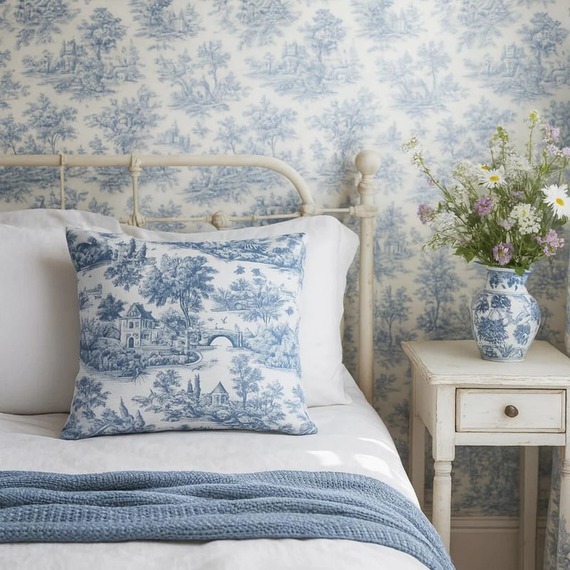 Blue and White Toile Decorative cushion cover