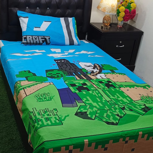 Minecraft Cartoon Bed-sheet Party Bus