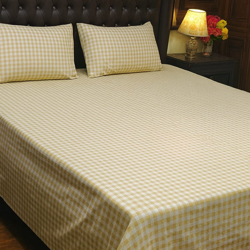 Yellow Check Printed Bed Sheet