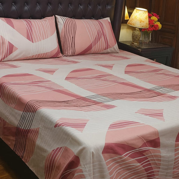 Pink and White Geometric Print Cotton Bedsheet