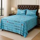 Blue Romantic Script Printed Bedsheet