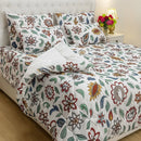 Elegant Floral Printed Quilt Set – White Multicolour Bed Set