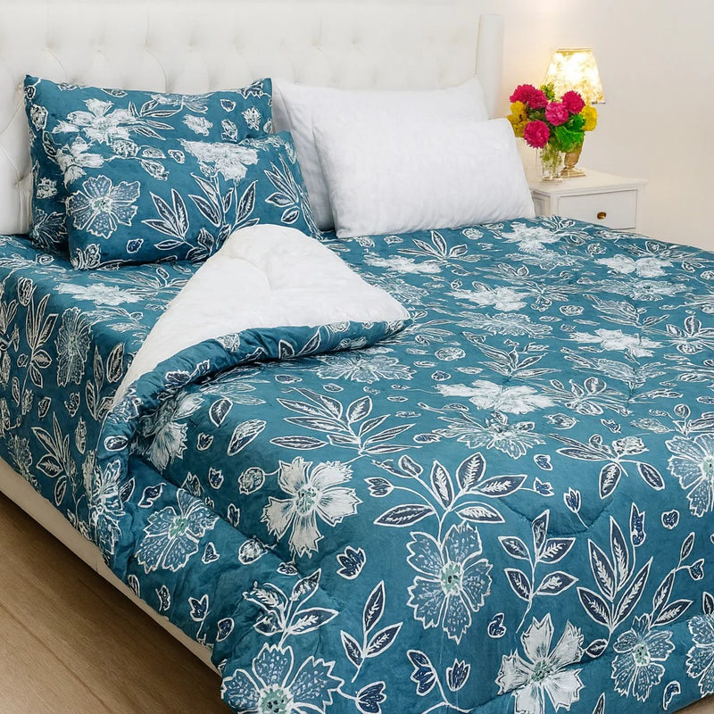 Teal Floral Quilt Set – Premium Soft Bed Set for All Seasons