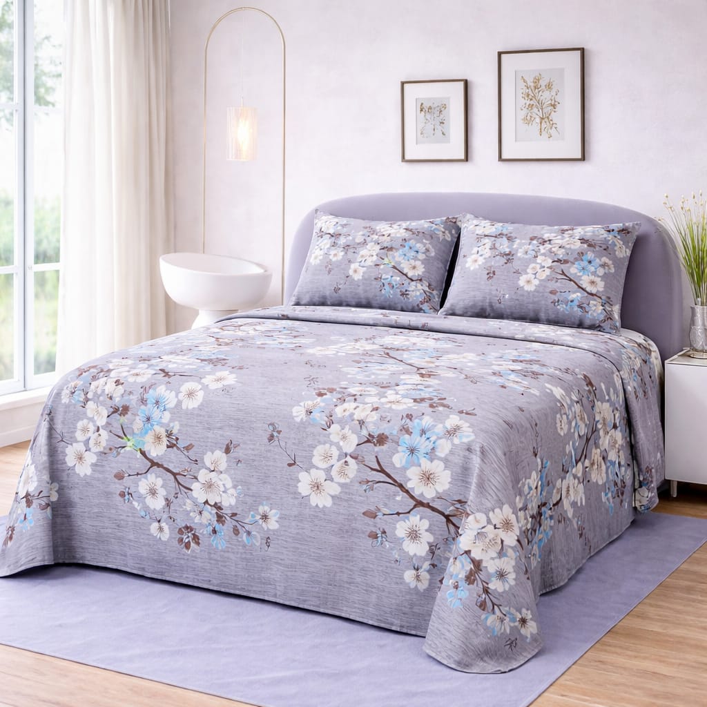 Moonlight Bloom Printed Bedsheet  – King Size Bedding