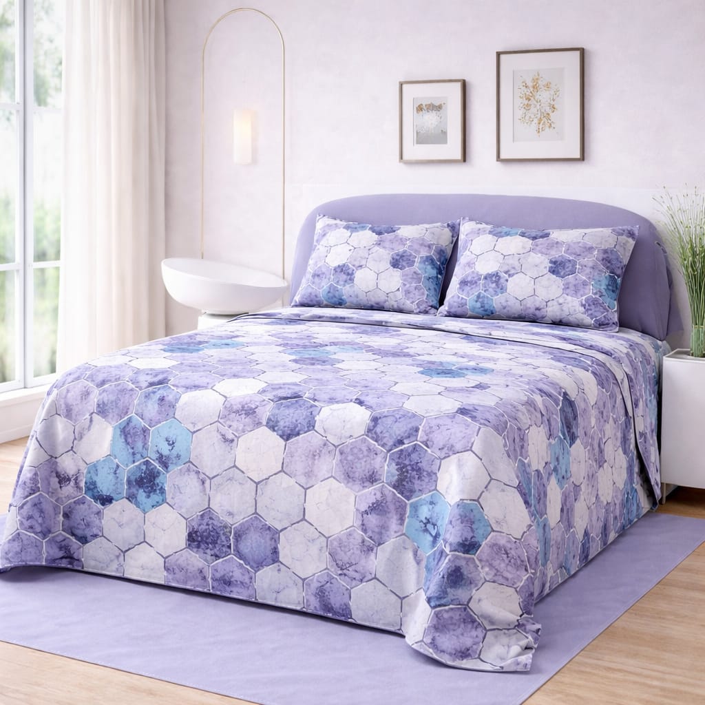 Lavender Mosaic Printed Bedsheet  – King Size Bedding