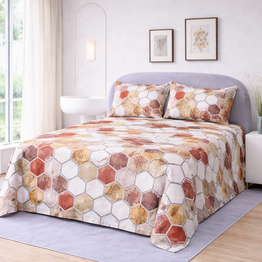 Honeycomb Elegance Printed Bedsheet  – King Size Bedding