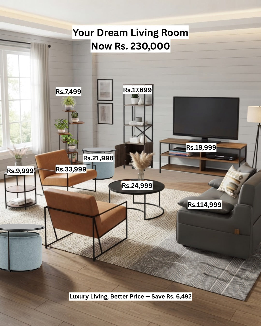 Complete Luxury Living Room Furniture Package – Modern 8-Piece Set