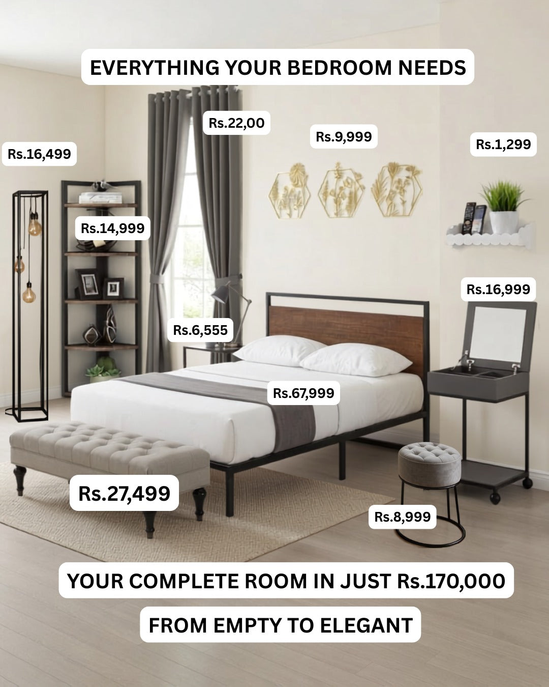 Complete Luxury Bedroom Furniture & Décor Package – From Empty to Elegant