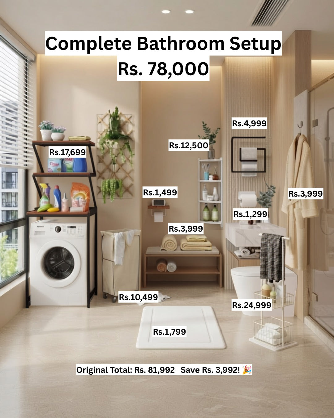 Complete Modern Bathroom Setup – Storage, Laundry & Bath Accessories Package