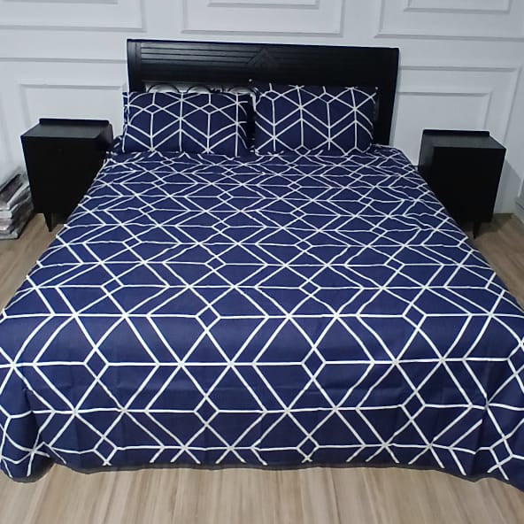 Blue Printed Bedsheet (3 pcs)